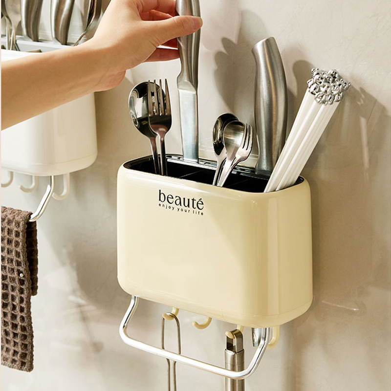 Kitchen Double Layer Drain Chopsticks Cage Household Square storage boxes Suction Cup Wall mounted Multifunction Knife fork spoon storage Holder rack