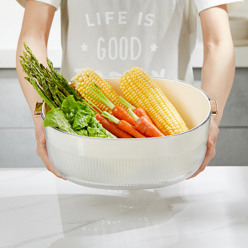 Home Use Washing fruit and vegetable drain baskets Double-Layer Fruit Storage Containers with Drainage plastic draining basket