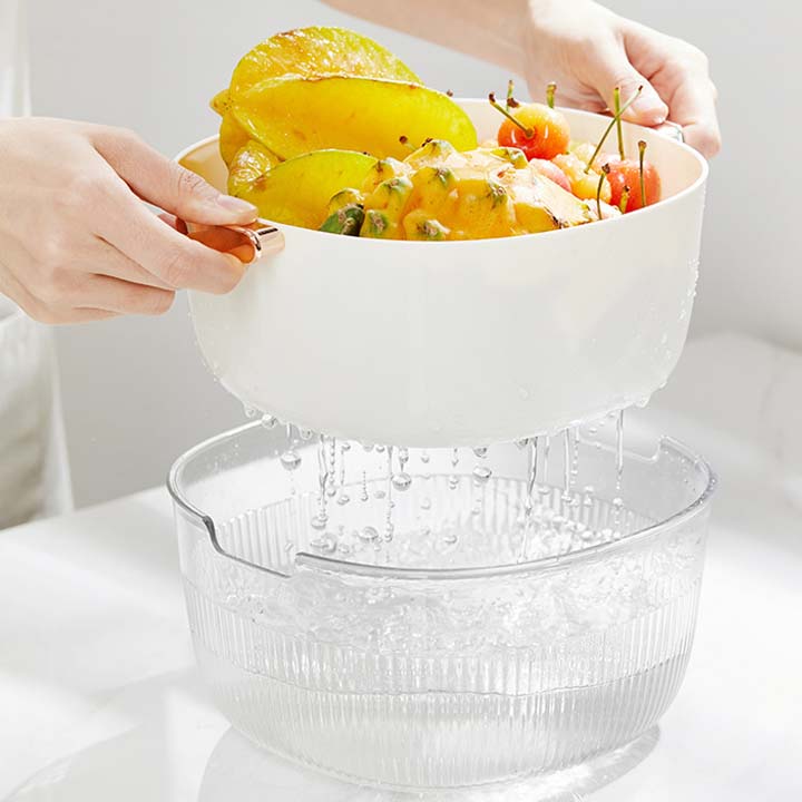 Home Use Washing fruit and vegetable drain baskets Double-Layer Fruit Storage Containers with Drainage plastic draining basket