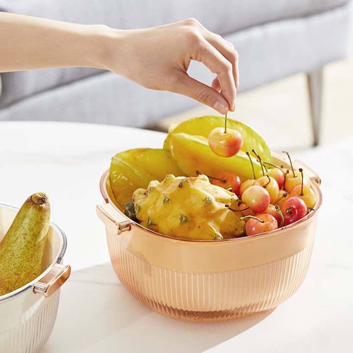 Home Use Washing fruit and vegetable drain baskets Double-Layer Fruit Storage Containers with Drainage plastic draining basket