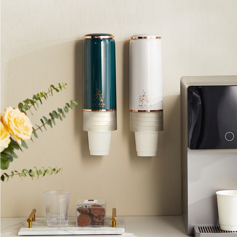 Wall Mounted Disposable paper Cup Holder Dust-proof water paper Cup Storage box Automatic Take Water Cup Shelf