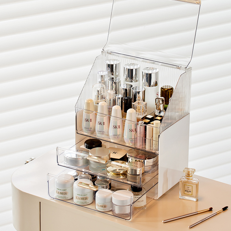 Portable  Light Luxury cosmetic storage boxes Dustproof Bathroom Desktop large makeup storage box with drawer High Quality Makeup & Accessories Organizer