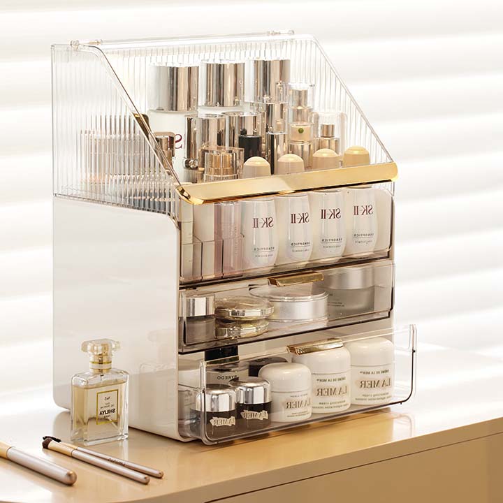 Portable  Light Luxury cosmetic storage boxes Dustproof Bathroom Desktop large makeup storage box with drawer High Quality Makeup & Accessories Organizer