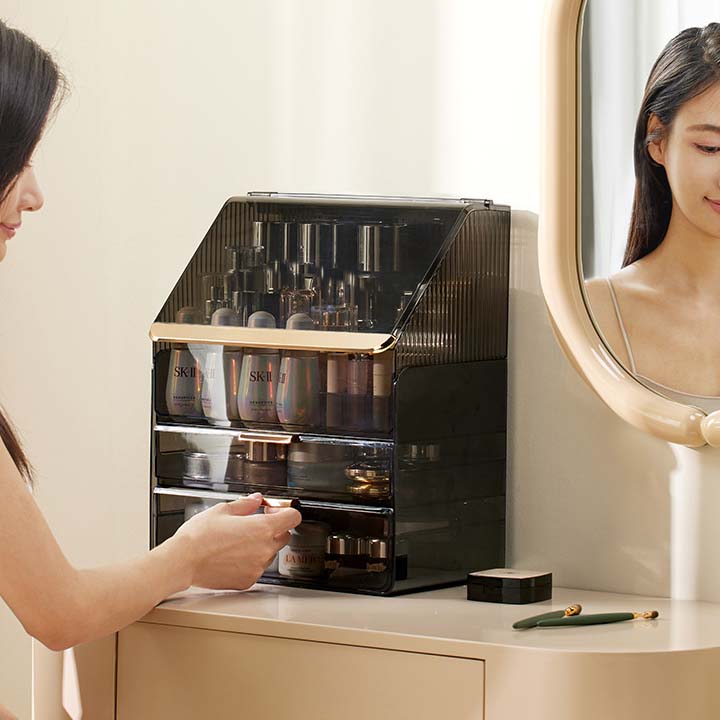 Portable  Light Luxury cosmetic storage boxes Dustproof Bathroom Desktop large makeup storage box with drawer High Quality Makeup & Accessories Organizer