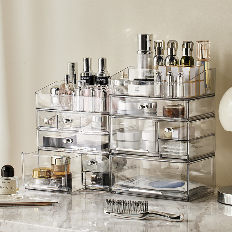 Large capacity cosmetic storage box organizer sets Desktop Dust prevention Makeup Organizer With Transparent Cover and Drawer