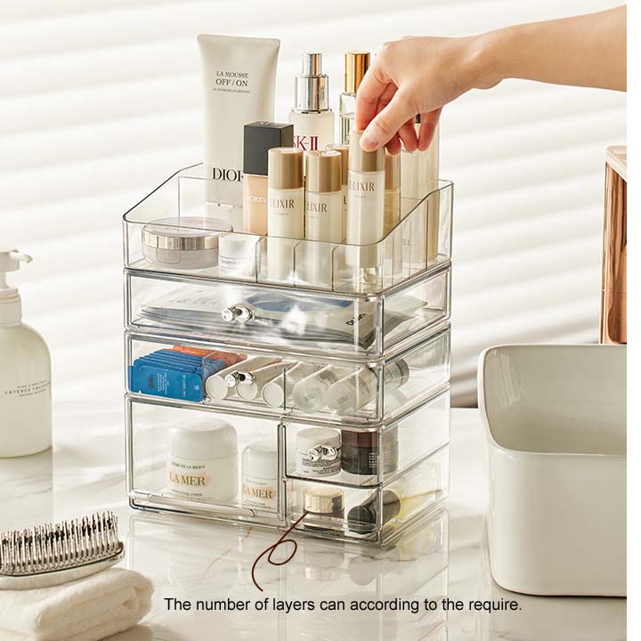 Large capacity cosmetic storage box organizer sets Desktop Dust prevention Makeup Organizer With Transparent Cover and Drawer