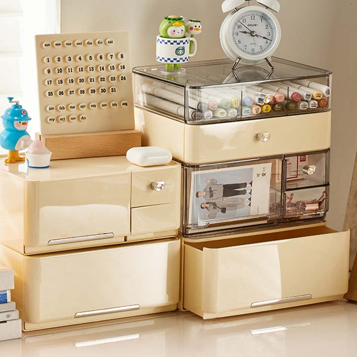 Large capacity cosmetic storage box organizer sets Desktop Dust prevention Makeup Organizer With Transparent Cover and Drawer