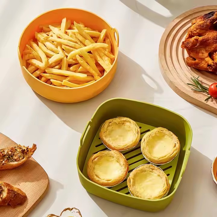 Kitchen Baking Bakeware Ovenware Pizza Pan Silicone Basket Tray Heat Resistance Food Safety Silicone Bowl Pot Food Grade Reusable Air Fryer Silicone Liner