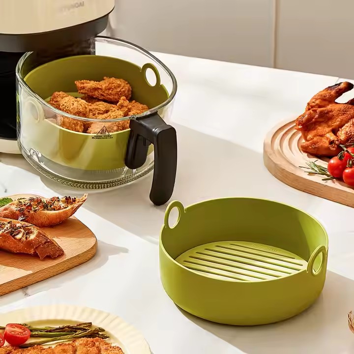 Kitchen Baking Bakeware Ovenware Pizza Pan Silicone Basket Tray Heat Resistance Food Safety Silicone Bowl Pot Food Grade Reusable Air Fryer Silicone Liner