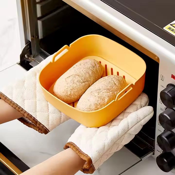 Kitchen Baking Bakeware Ovenware Pizza Pan Silicone Basket Tray Heat Resistance Food Safety Silicone Bowl Pot Food Grade Reusable Air Fryer Silicone Liner