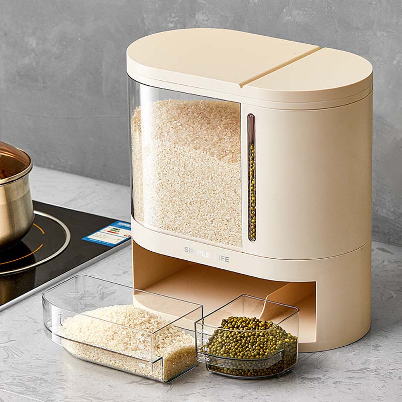 Home Storage Organizer Two Columns Rice Bucket Storage Box Large Capacity Rice Storage Bucket with Insect-proof Lid  Food Dispenser Grain Storage Containers