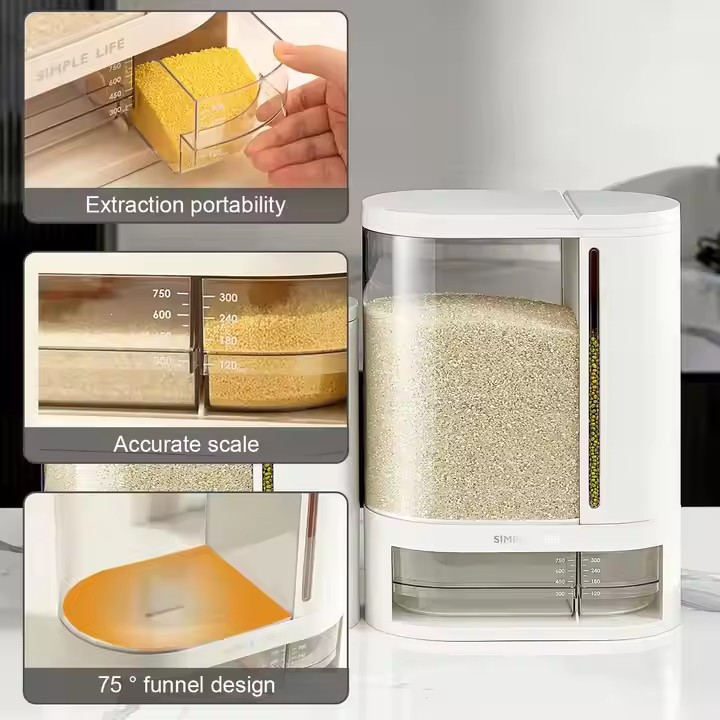 Home Storage Organizer Two Columns Rice Bucket Storage Box Large Capacity Rice Storage Bucket with Insect-proof Lid  Food Dispenser Grain Storage Containers