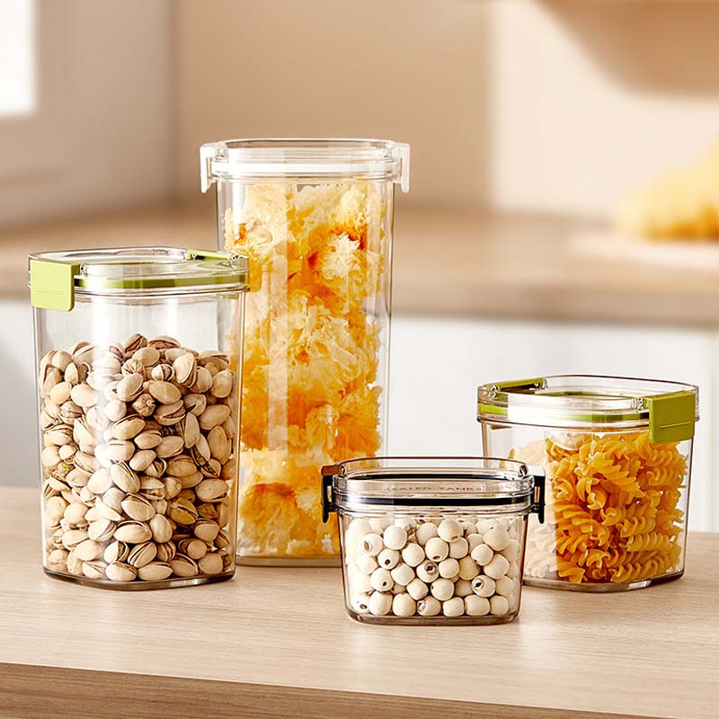 Kitchen Pantry Organization with Lid Sealed Pet Food Storage Can Different Capacity Sealed Grain Cereal and Snack Storage Jars Plastic Stackable Dry Food Cereal Storage Boxes Bin