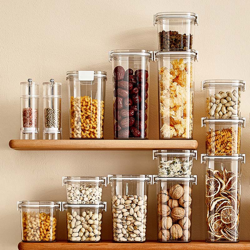 Kitchen Pantry Organization with Lid Sealed Pet Food Storage Can Different Capacity Sealed Grain Cereal and Snack Storage Jars Plastic Stackable Dry Food Cereal Storage Boxes Bin