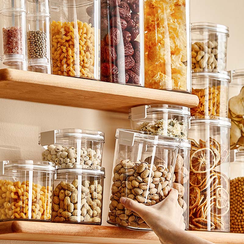 Kitchen Pantry Organization with Lid Sealed Pet Food Storage Can Different Capacity Sealed Grain Cereal and Snack Storage Jars Plastic Stackable Dry Food Cereal Storage Boxes Bin