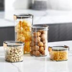 Kitchen Pantry Organization with Lid Sealed Pet Food Storage Can Different Capacity Sealed Grain Cereal and Snack Storage Jars Plastic Stackable Dry Food Cereal Storage Boxes Bin