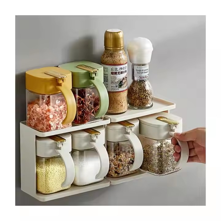 300ml Wholesale Storage Kitchen Gadgets Glass Seasoning Bottle Spice Jar Wall-Mounted Kitchen Seasoning Storage Jar Glass Seasoning Jar Set