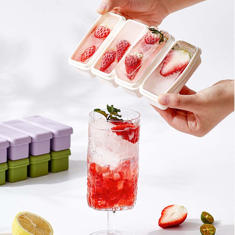 Household 4 Cavity Silicone Ice Cube Molds Tray with Lid DIY Large Ice Cube Maker Heat Resistance Complementary Food Steamed Cake Mold