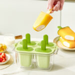 Kitchen Tools 4 Grids Cavities Summer Ice Cream Mold with Lid & Stick High Quality Handmade Dessert Popsicle Molds Reusable DIY Ice Cream Pop Tray Easy Release Summer Ice Lolly Trays