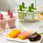 Kitchen Tools 4 Grids Cavities Summer Ice Cream Mold with Lid & Stick High Quality Handmade Dessert Popsicle Molds Reusable DIY Ice Cream Pop Tray Easy Release Summer Ice Lolly Trays