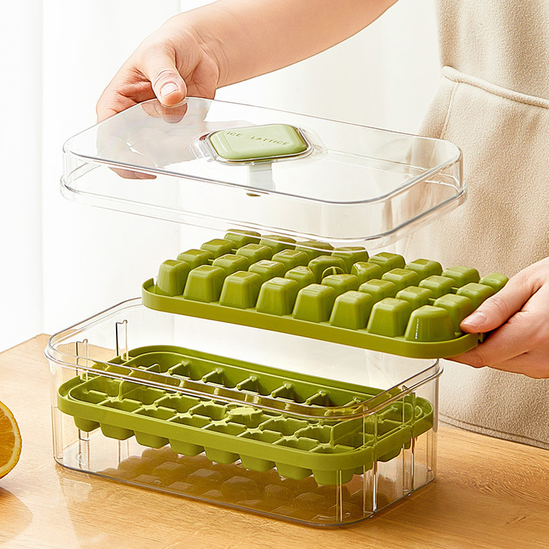 Summer DIY Drinks Whisky Ice Cube Trays with Container Large Capacity storage box Square Ice Cubes Molds Easy Release Press Ice Cold Freezer Maker