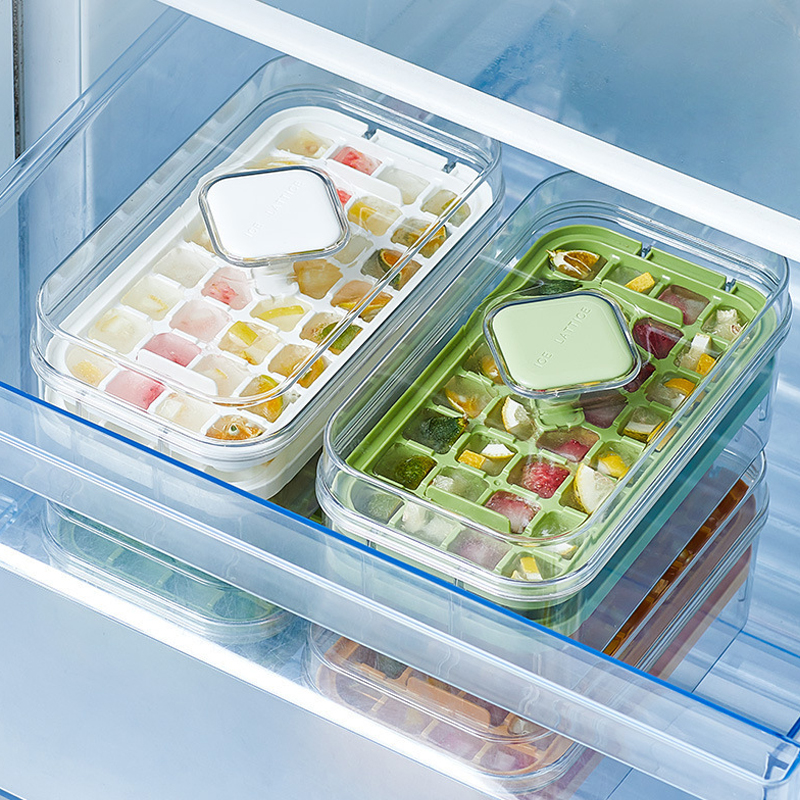 Summer DIY Drinks Whisky Ice Cube Trays with Container Large Capacity storage box Square Ice Cubes Molds Easy Release Press Ice Cold Freezer Maker