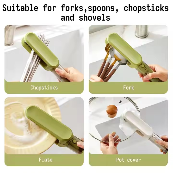 Multi-functional Cutlery Cleaner Brush with Long  Handle Kitchen Utensil Clean Tools Knives Sharpener Double-Side Cleaning Brushes