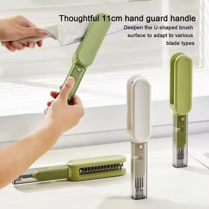 Multi-functional Cutlery Cleaner Brush with Long  Handle Kitchen Utensil Clean Tools Knives Sharpener Double-Side Cleaning Brushes