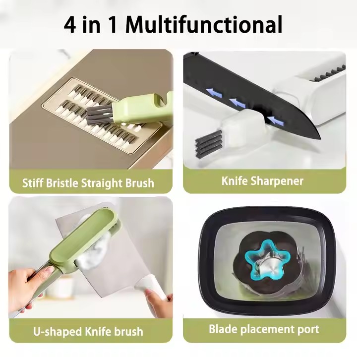 Multi-functional Cutlery Cleaner Brush with Long  Handle Kitchen Utensil Clean Tools Knives Sharpener Double-Side Cleaning Brushes