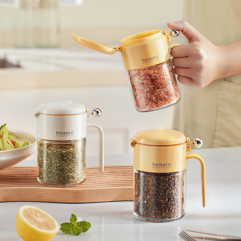 Household Condiment Can sealed Kitchen seasoning box with lid and spoon Sealed Moisture-proof Salt Spice Bottle Glass container jar for spices
