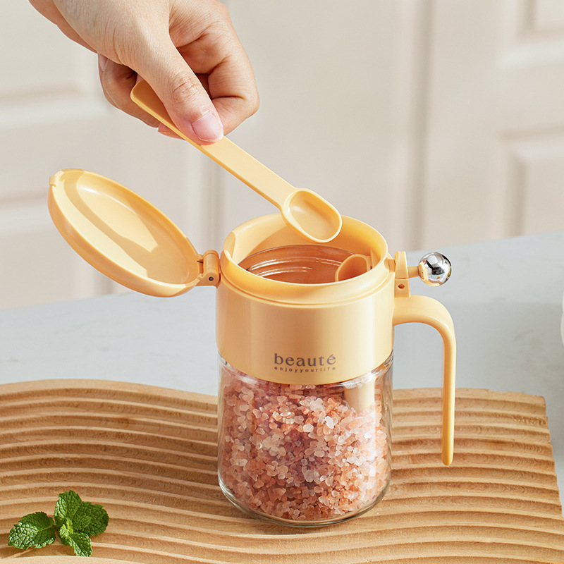 Household Condiment Can sealed Kitchen seasoning box with lid and spoon Sealed Moisture-proof Salt Spice Bottle Glass container jar for spices