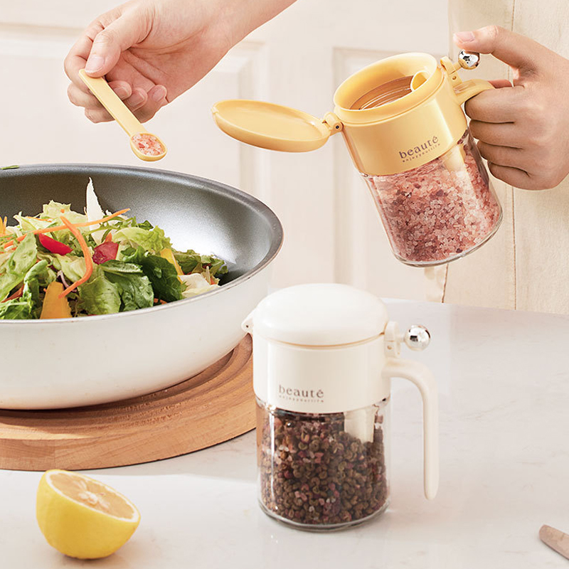 Household Condiment Can sealed Kitchen seasoning box with lid and spoon Sealed Moisture-proof Salt Spice Bottle Glass container jar for spices