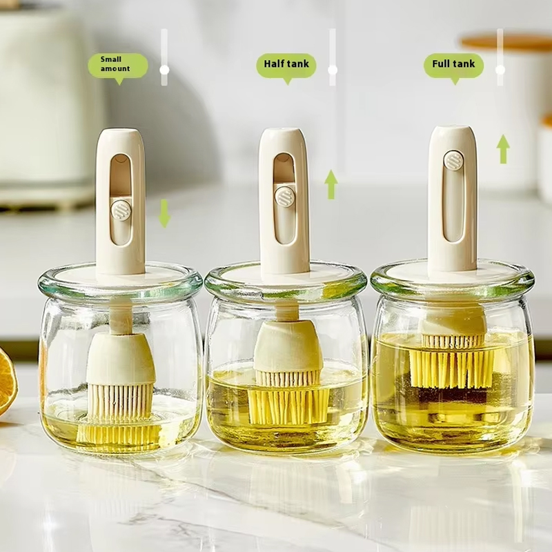 Glass oil bottles with Adjustable Silicone Basting Brush High Resistant Silicone Oil Brush and Bottle set for Barbecue Baking Kitchen edible oil Dispenser bottle