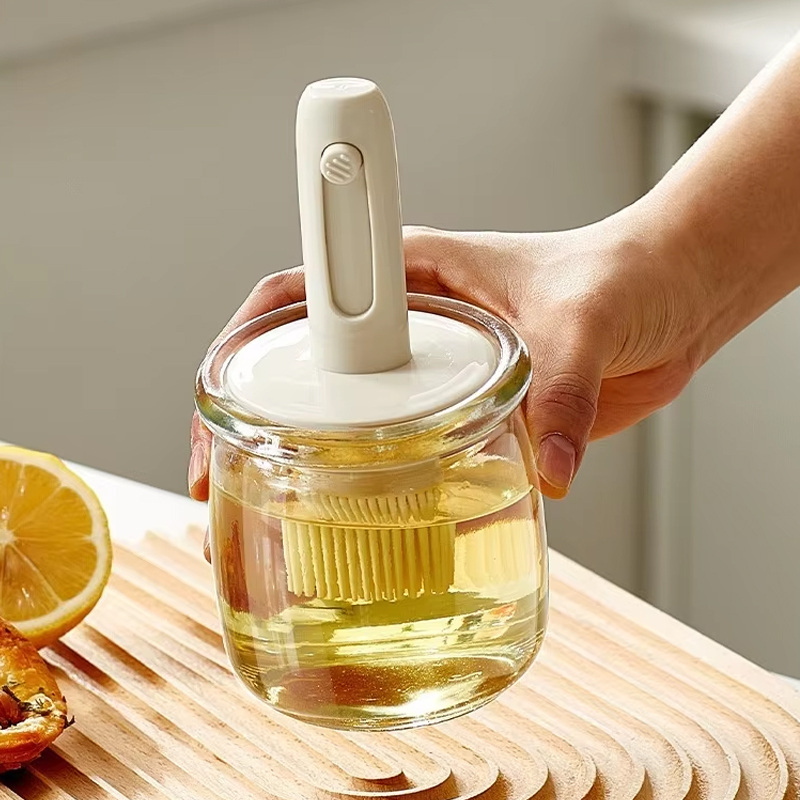 Glass oil bottles with Adjustable Silicone Basting Brush High Resistant Silicone Oil Brush and Bottle set for Barbecue Baking Kitchen edible oil Dispenser bottle