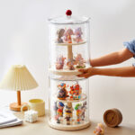 Modern Design 360 Degree Rotary Display Case Toy Figures Dustproof storage rack Organizer box Transparent Display stand Showcase