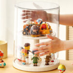 Modern Design 360 Degree Rotary Display Case Toy Figures Dustproof storage rack Organizer box Transparent Display stand Showcase