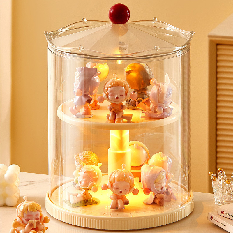 Modern Design 360 Degree Rotary Display Case Toy Figures Dustproof storage rack Organizer box Transparent Display stand Showcase