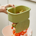 Kitchen Sink Separate Food Waste Strainer Basket with Push-Button Sink Hanging Drainage Basket Organizer for Storage Square Sink-Mount Food Scraps Catcher