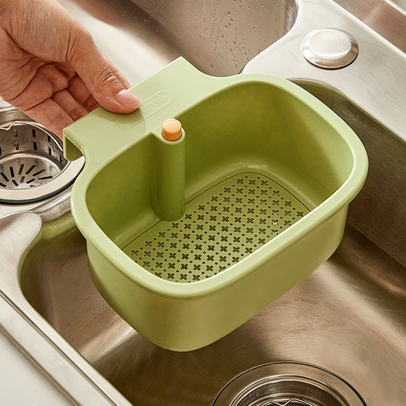 Kitchen Sink Separate Food Waste Strainer Basket with Push-Button Sink Hanging Drainage Basket Organizer for Storage Square Sink-Mount Food Scraps Catcher