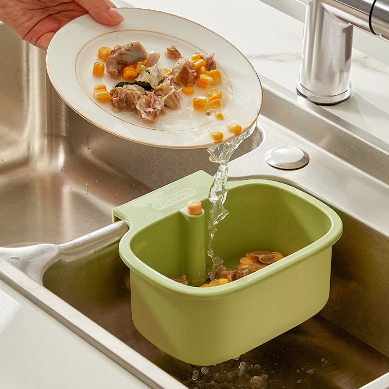 Kitchen Sink Separate Food Waste Strainer Basket with Push-Button Sink Hanging Drainage Basket Organizer for Storage Square Sink-Mount Food Scraps Catcher