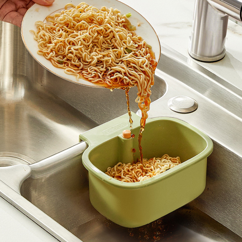 Kitchen Sink Separate Food Waste Strainer Basket with Push-Button Sink Hanging Drainage Basket Organizer for Storage Square Sink-Mount Food Scraps Catcher