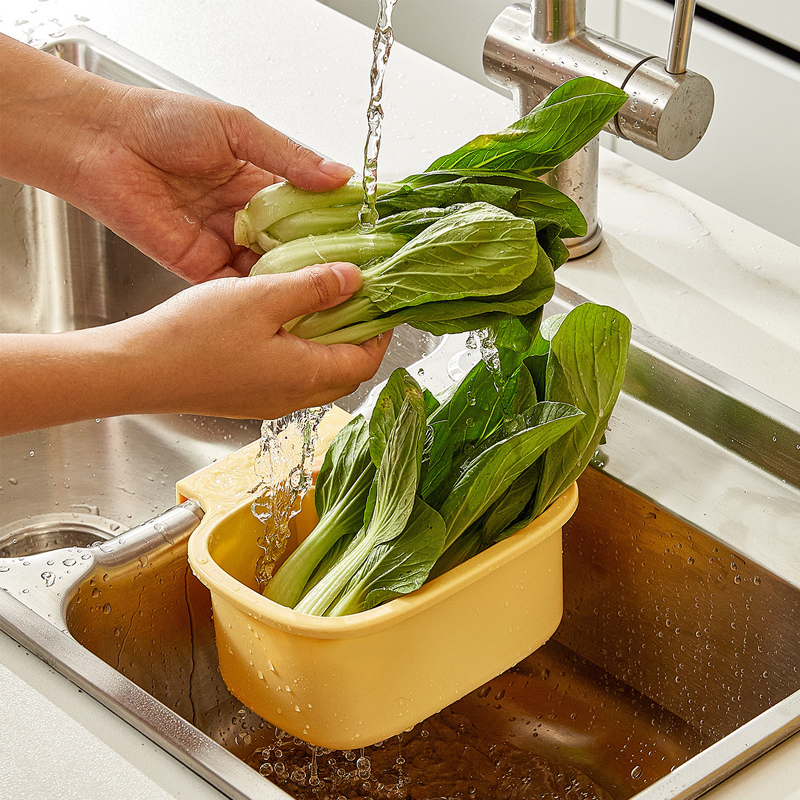 Kitchen Sink Separate Food Waste Strainer Basket with Push-Button Sink Hanging Drainage Basket Organizer for Storage Square Sink-Mount Food Scraps Catcher