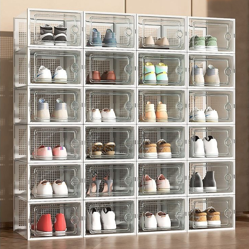 Stackable Transparent shoes cabinet  Storage boxes Foldable Plastic Shoe Rack Dustproof Organizer Container storage bins