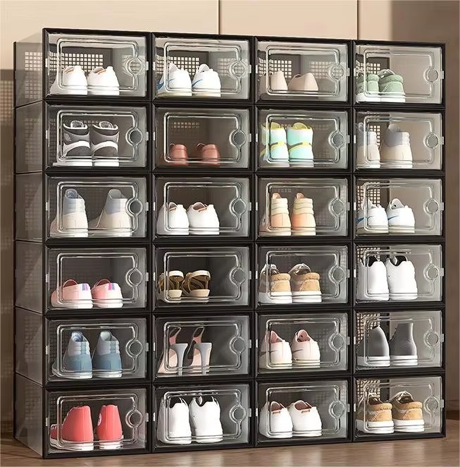 Stackable Transparent shoes cabinet  Storage boxes Foldable Plastic Shoe Rack Dustproof Organizer Container storage bins