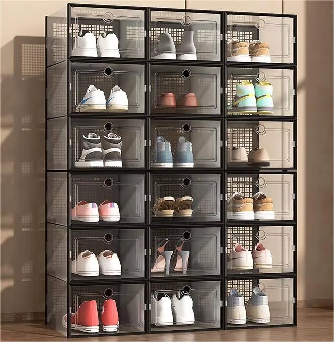 Stackable Transparent shoes cabinet  Storage boxes Foldable Plastic Shoe Rack Dustproof Organizer Container storage bins