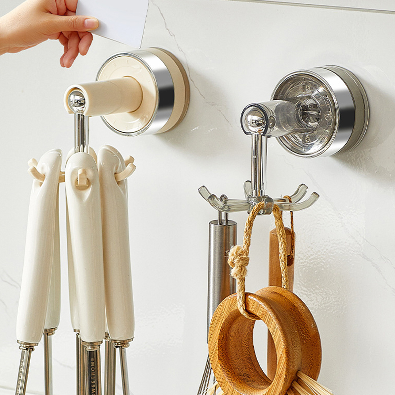 6-Claw Rotation vacuum Adhesive Hooks no-drilling Removable storage racks Wall Organisation Hook Hangers Reusable Hanging Hooks