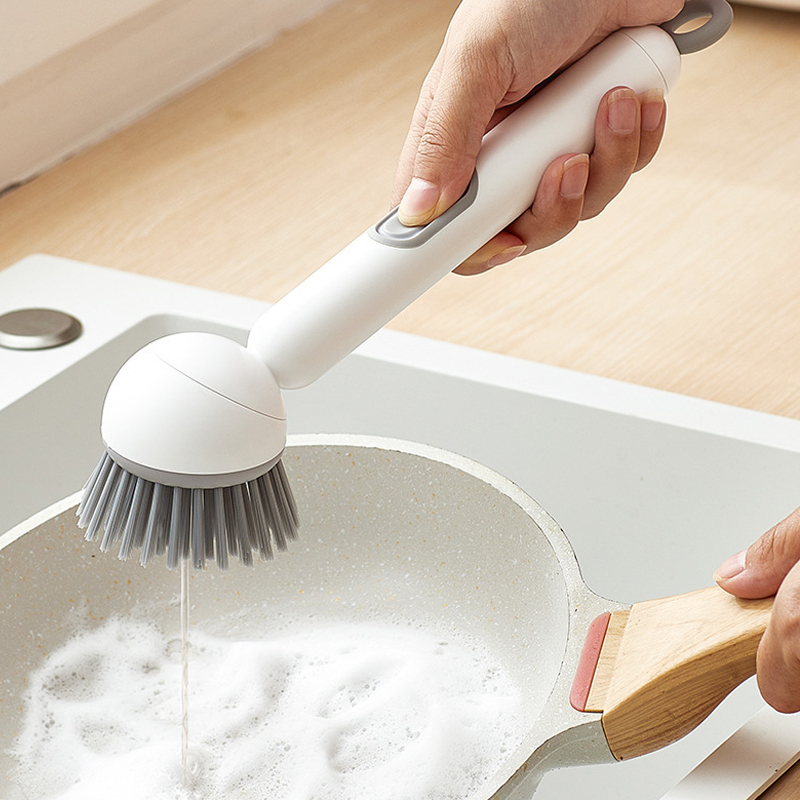 Kitchen long-handled rotating cleaning brushes Multi-functional Refillable Liquid Dish Cleaning Brush Soap Dispensing Scrub Brushes plastic washing brush