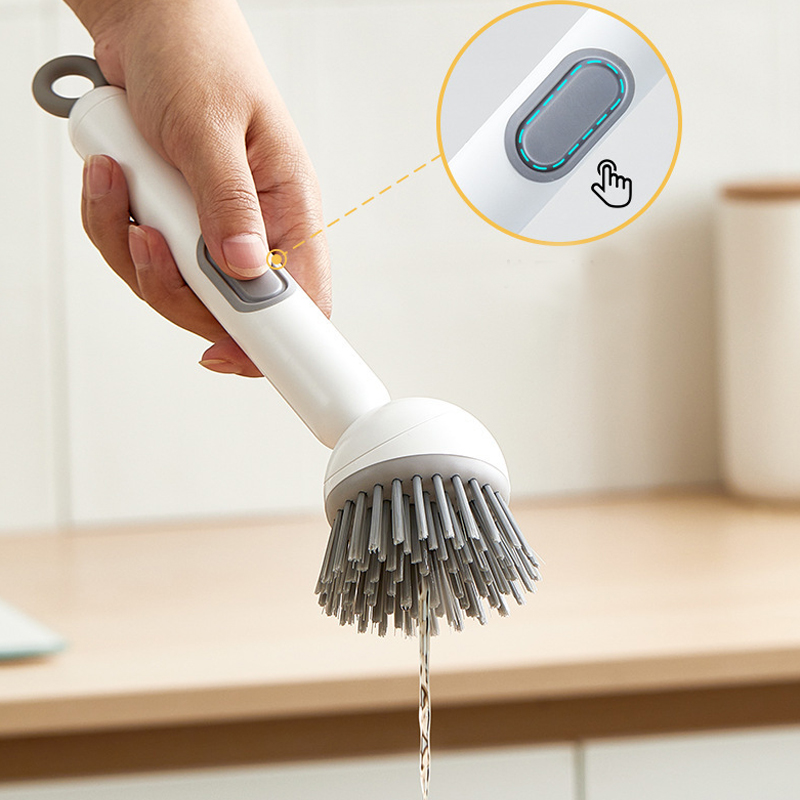 Kitchen long-handled rotating cleaning brushes Multi-functional Refillable Liquid Dish Cleaning Brush Soap Dispensing Scrub Brushes plastic washing brush