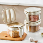 Household 4 compartment Condiment Bottle Plastic Clear Sealed Salt shaker jar spice box Salt Pepper Sugar Container Sealed Seasoning canister