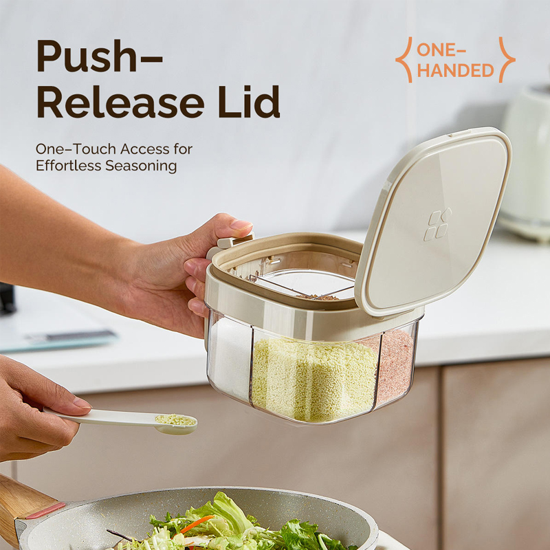 Household 4 compartment Condiment Bottle Plastic Clear Sealed Salt shaker jar spice box Salt Pepper Sugar Container Sealed Seasoning canister